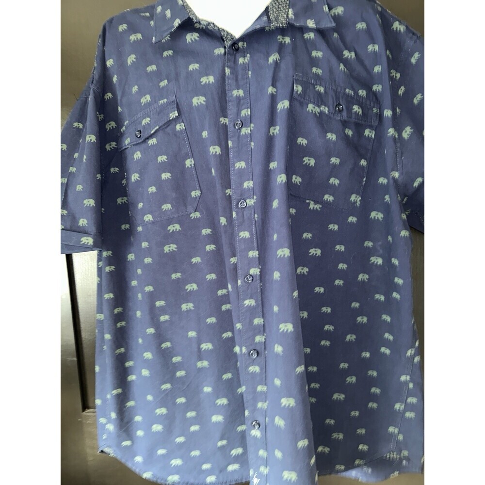 Mens PD&C Paper Denim & Cloth SZ 4X Button Up Navy W/ Small Bear Print